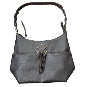 St John’s Bay | Dark brown pebbled faux leather braided strap shoulder b…
